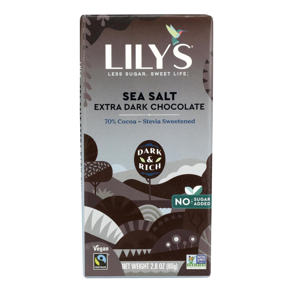 LILYS - 70% DARK CHOCOLATE BAR, SEA SALT