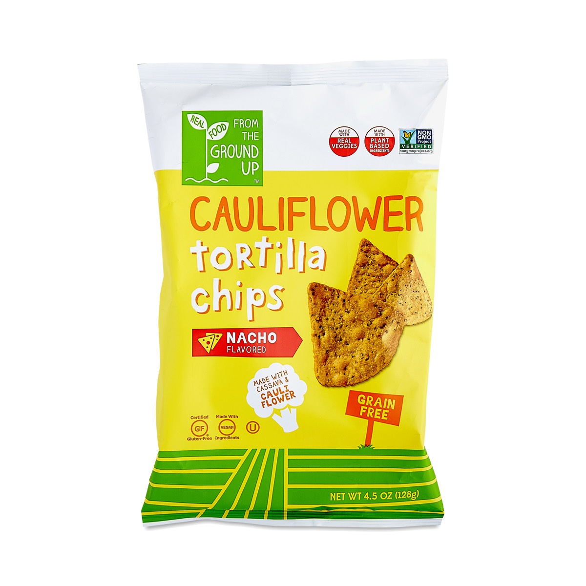 CAULIFLOWER TORTILLA CHIPS, NACHO FLAVORED 4.5 OZ