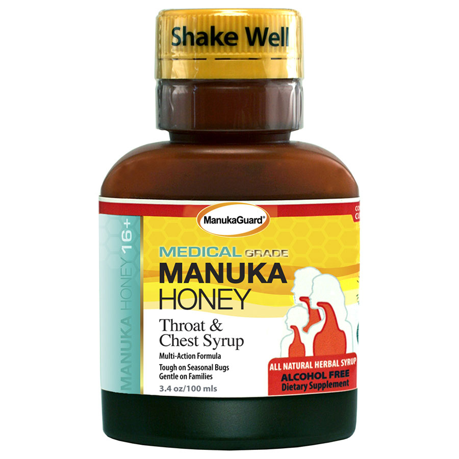 MANUKA HONEY, THROAT & CHEST SYRUP 3.4 OZ. ALL NATURAL FORMULA TO SUPPORT THROAT AND CHEST HEALTH WH