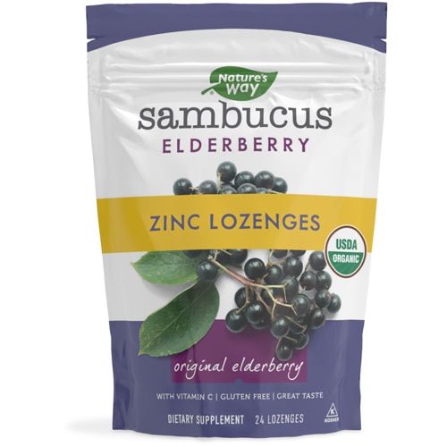 NATURE'S WAY - ORGANIC SAMBUCUS ZINC LOZENGES, ELDERBERRY, VITAMIN C