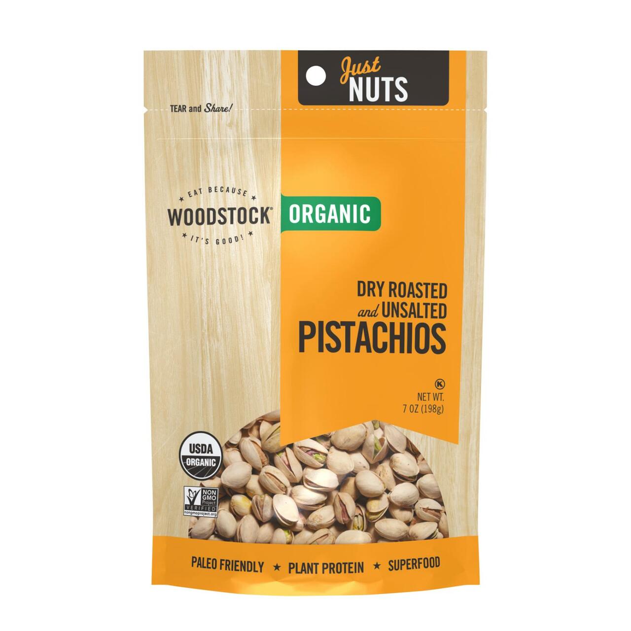 WOODSTOCK - PISTACHIOS, DRY ROASTED & UNSALTED 7OZ