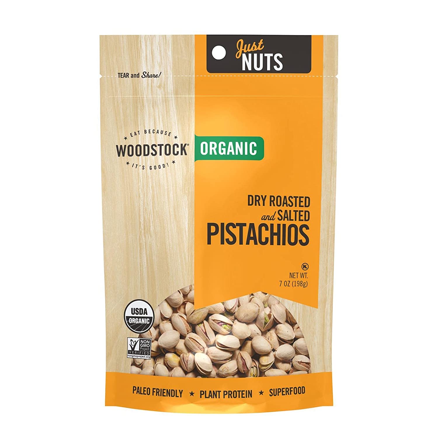 WOODSTOCK - PISTACHIOS, DRY ROASTED & SALTED 7OZ